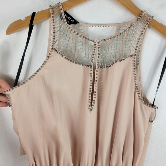 Bebe Beaded Mesh Chain Detail Open Back Sleeveless Blouson Maxi Dress - Picture 4 of 11